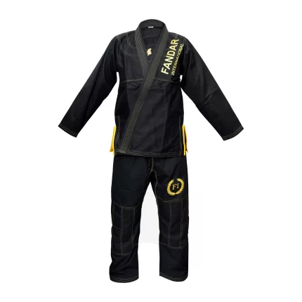 Fandar Black Jiu-Jitsu Suit with reinforced stitching and pearl weave fabric