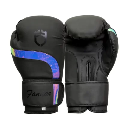 Fandar Black Iridescent Boxing Gloves – Front View with Sleek Finish