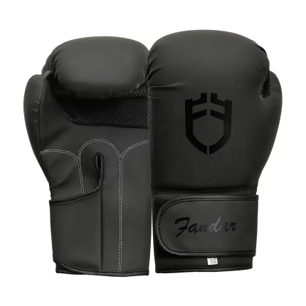 Fandar Matte Black Boxing Gloves – Front View with Sleek Design