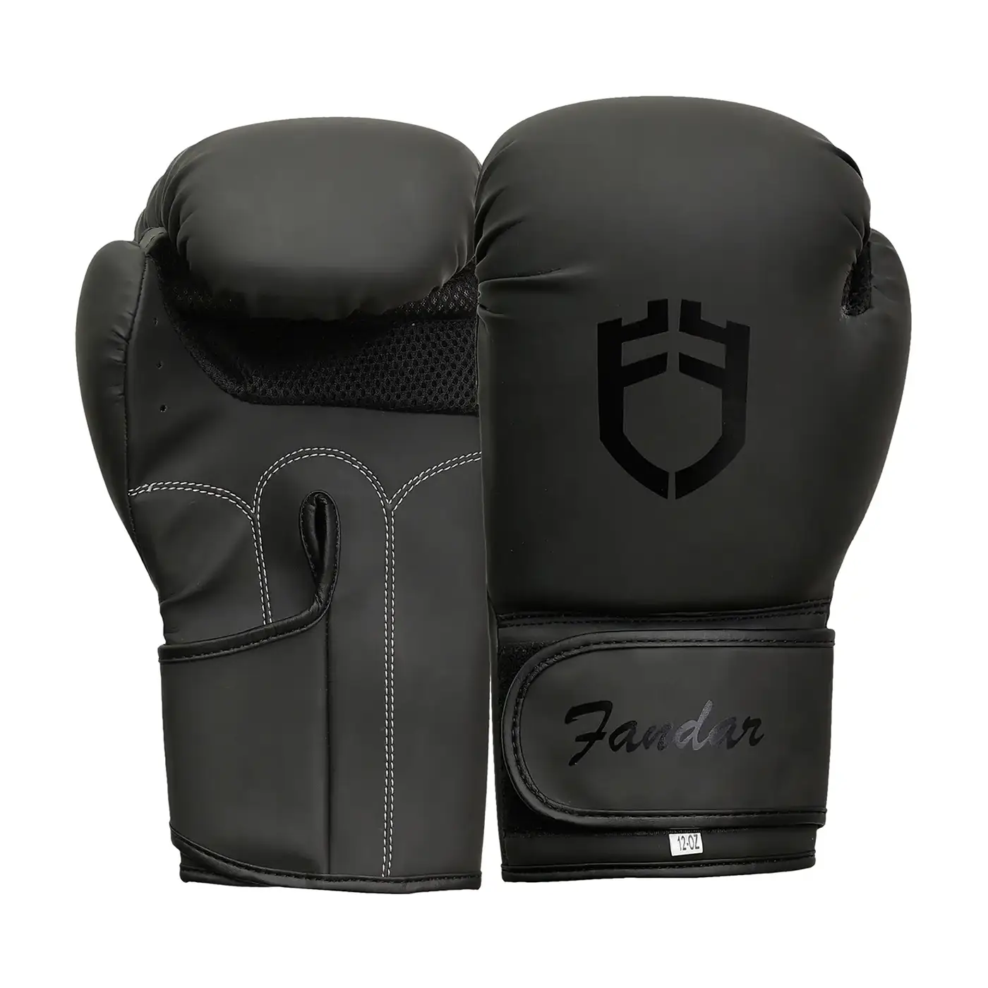 DSC_0143 Fandar Matte Black Boxing Gloves – Front View with Sleek Design