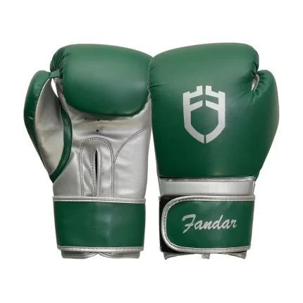 Fandar Green and Silver Boxing Gloves – Front View with Sleek Design