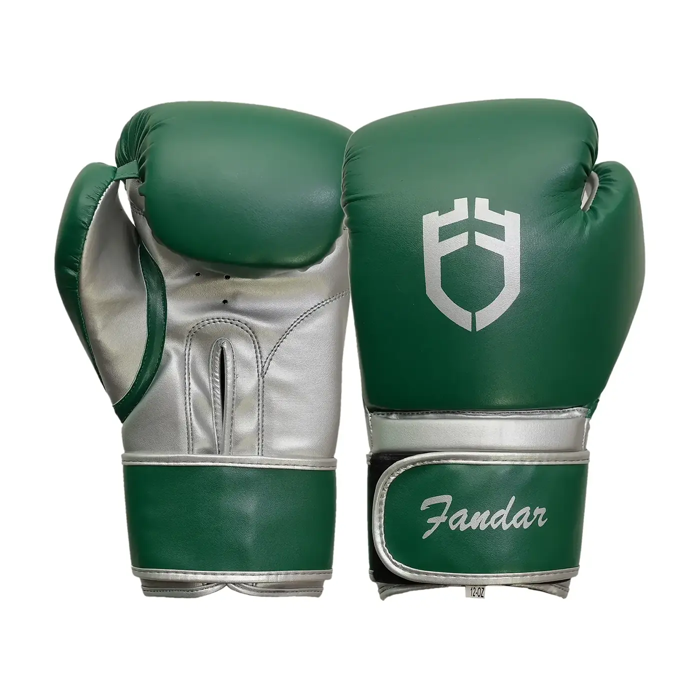 DSC_0154 Fandar Green and Silver Boxing Gloves – Front View with Sleek Design