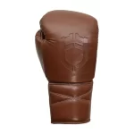 Front View of Fight Lace-Up Brown Leather Boxing Gloves by Fandar