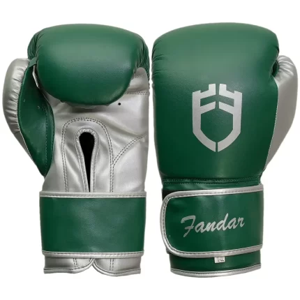 Fandar Green Silver Boxing Training Gloves – Front View with Stylish Design