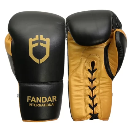 Fandar Black Gold Leather Fight Lace-Up Gloves | Wholesale