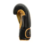 Side View of Fandar Black & Gold Professional Fight Gloves Highlighting Hand and Machine Mold Padding