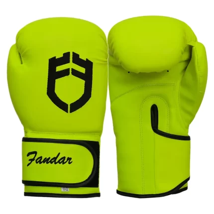 Yellow Fury Embroidered Boxing Gloves – Front View Showcasing Bold Embroidery