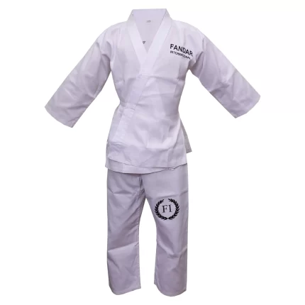 Fandar White Karate Suit made from premium cotton blend for comfort, durability, and performance