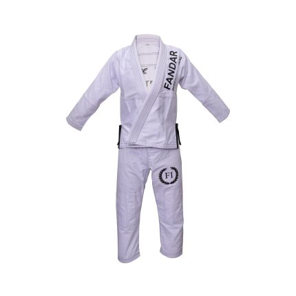 Fandar White Jiu-Jitsu Suit for Kids with reinforced stitching
