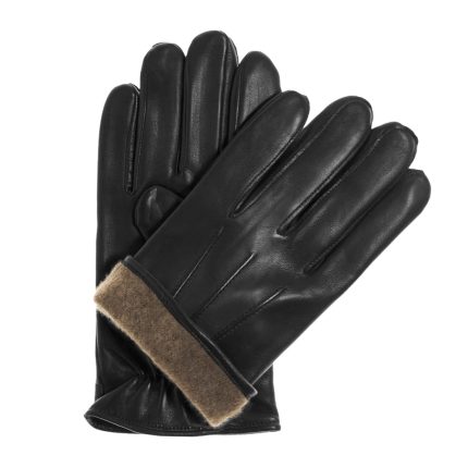 Black Leather Gloves with Fur Cuff