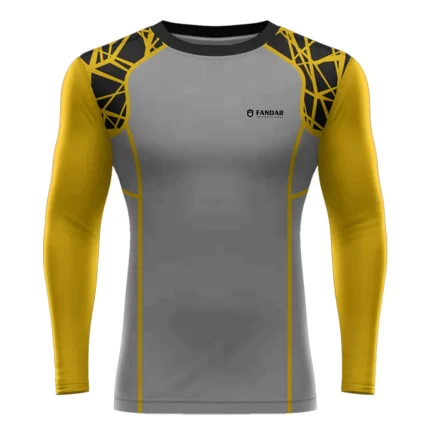 Striking Gray and Gold Sublimated MMA Rash Guard