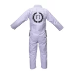 Custom embroidered patches on Fandar White Jiu-Jitsu Suit for kids