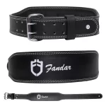 Fandar 6-inch Black Leather Gym Belt with 3-layer design