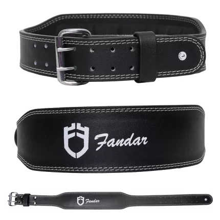Fandar 6-inch Black Leather Gym Belt with 3-layer design