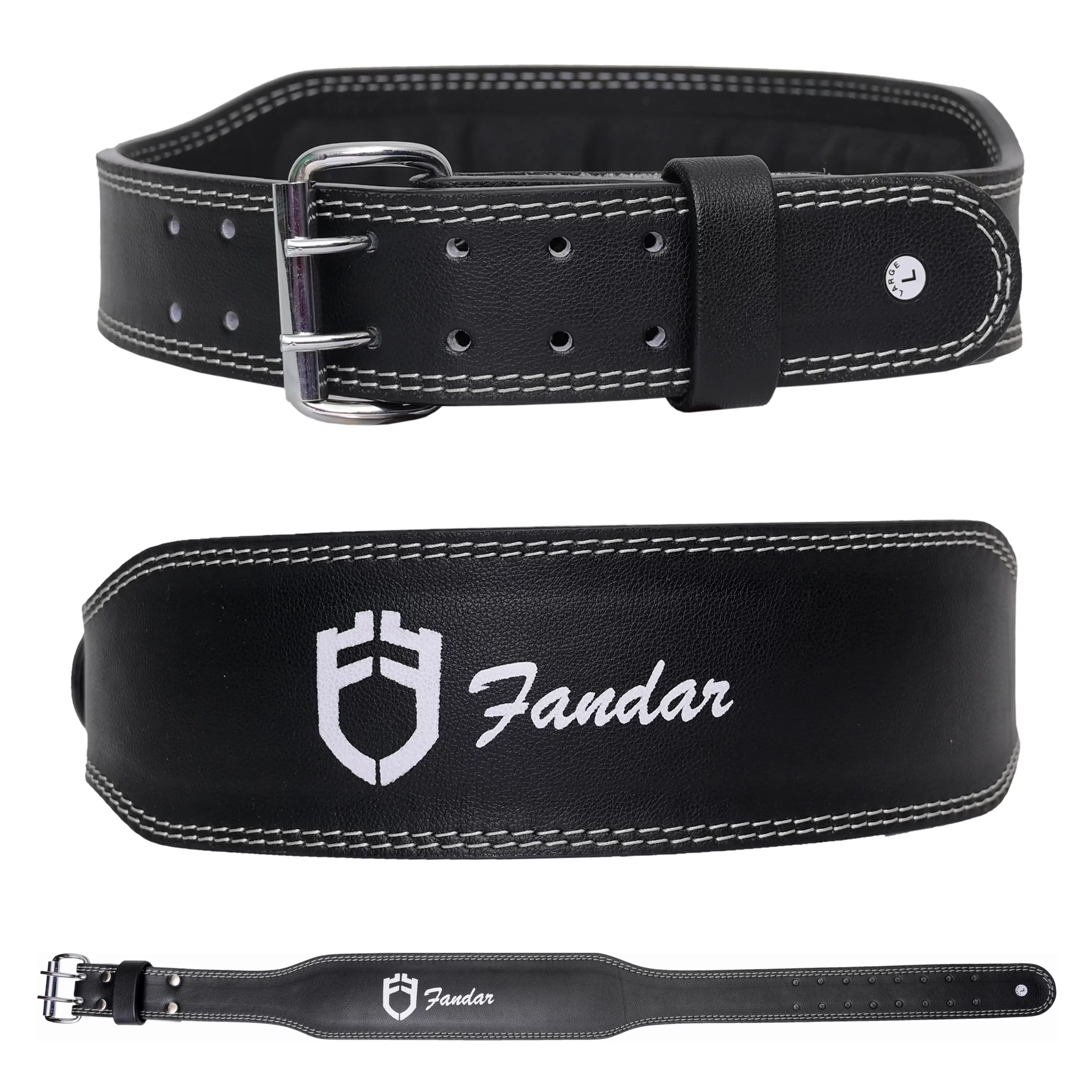 Blackwhite Fandar 6-inch Black Leather Gym Belt with 3-layer design