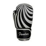 Fandar Black and White Spiral Kids Boxing Gloves with adjustable strap, shown against a plain white background
