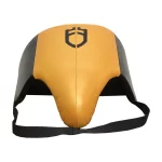 Fandar Gold Black Leather Groin Guards showcasing premium leather and bold color scheme