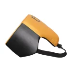 Fandar Gold Black Leather Groin Guards showcasing premium leather and bold color scheme