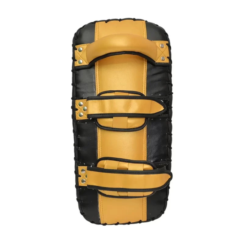 Fandar Black Gold Muay Thai Kick Pads with sleek black and gold design on a white background