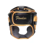 Close-up of genuine leather and PU synthetic leather materials used in Fandar Black Gold Boxing Head Guards