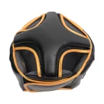 Close-up of genuine leather and PU synthetic leather materials used in Fandar Black Gold Boxing Head Guards