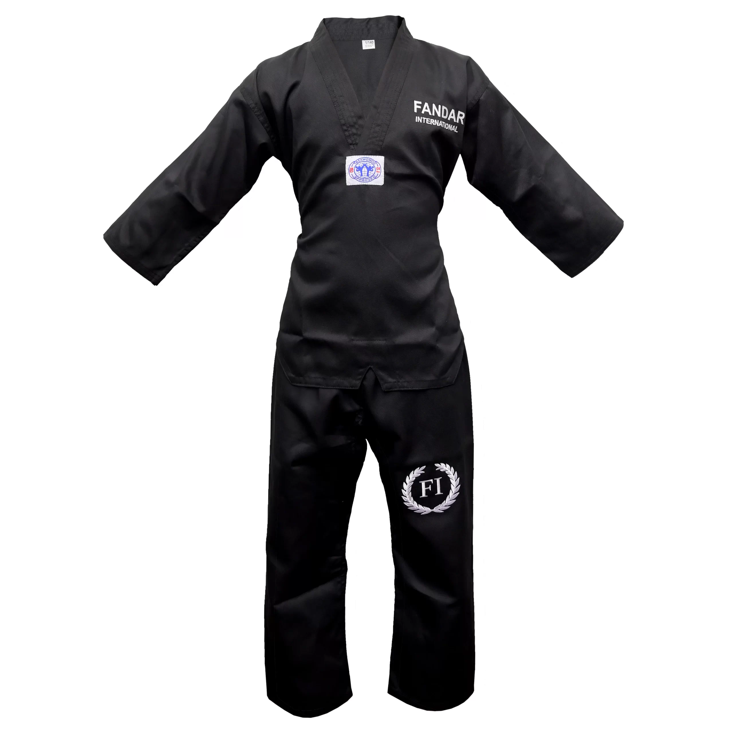 DSC_9418 copy Fandar Black Taekwondo Suits made from polycotton blend for ultimate comfort and durability in training and sparring
