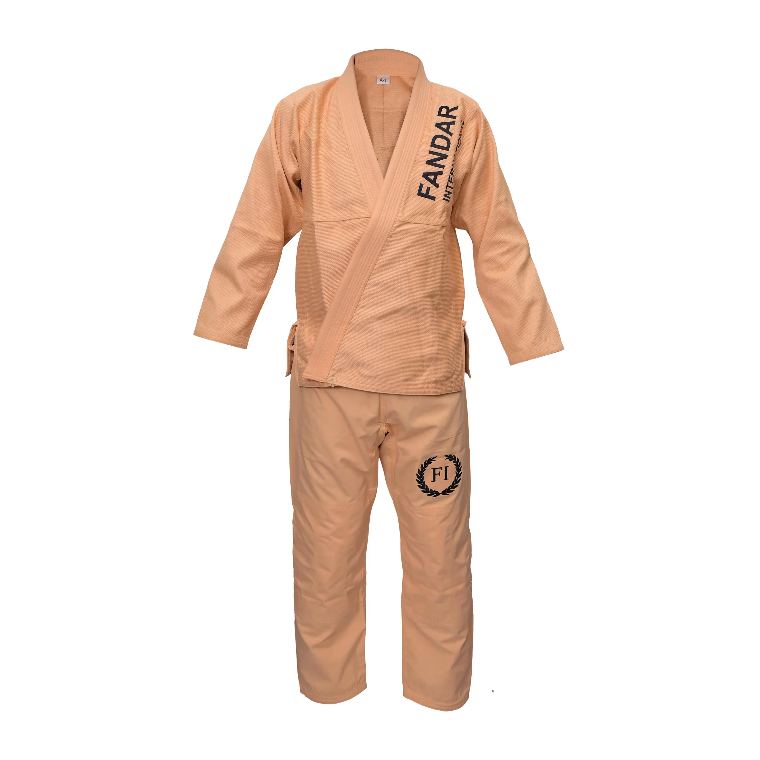 Front-Peach Fandar Peach Jiu-Jitsu Suit with durable pearl weave fabric