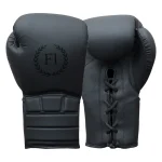 Matte Black Lace-Up Boxing Gloves