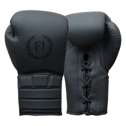 Matte Black Lace-Up Boxing Gloves