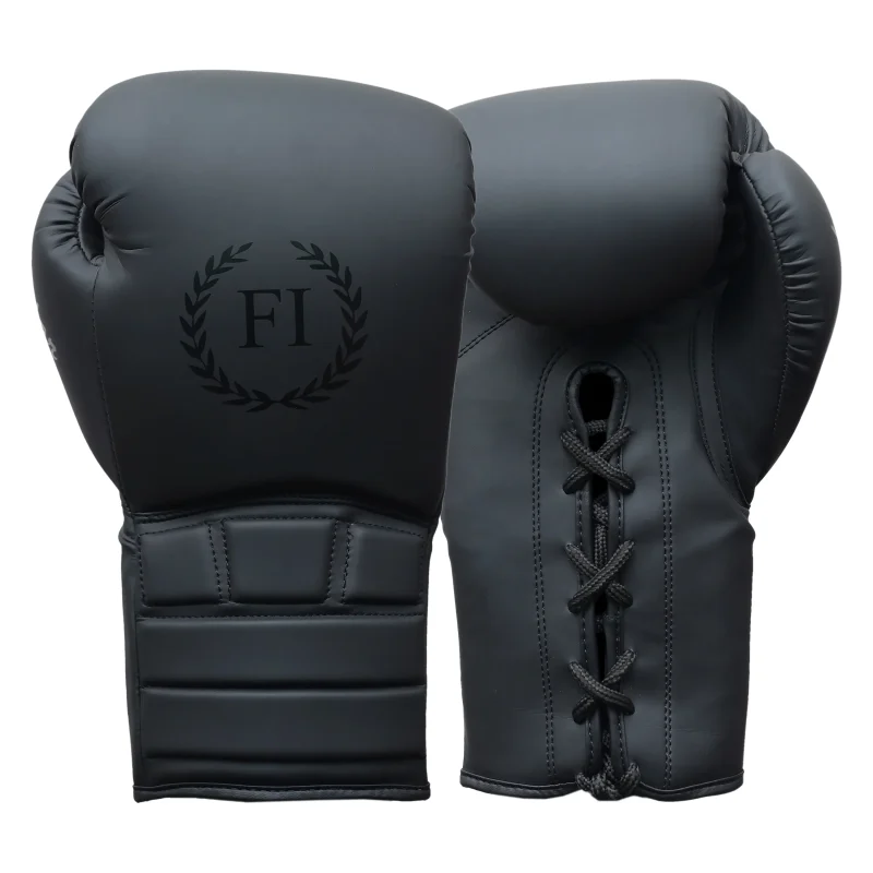 Matte Black Lace-Up Boxing Gloves