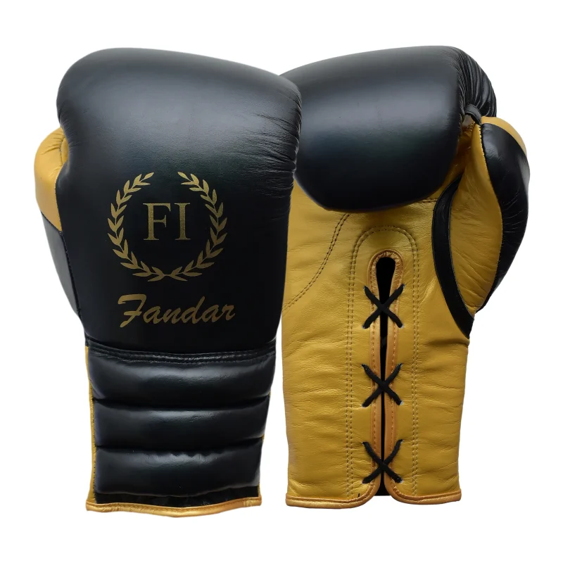 Black Gold Palm Lace-Up Boxing Gloves