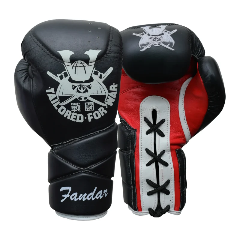 Black Red White Lace-Up Boxing Gloves