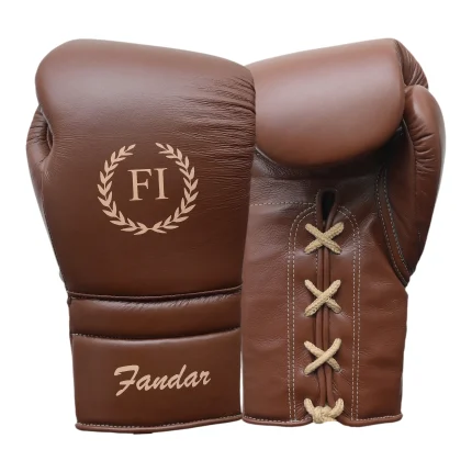 Brown Leather Lace-Up Boxing Gloves
