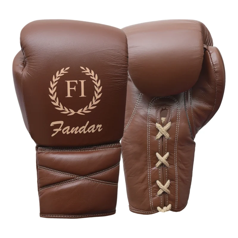 Brown Leather Lace-Up Boxing Gloves