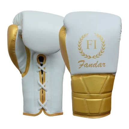 White Gold Lace-Up Boxing Gloves