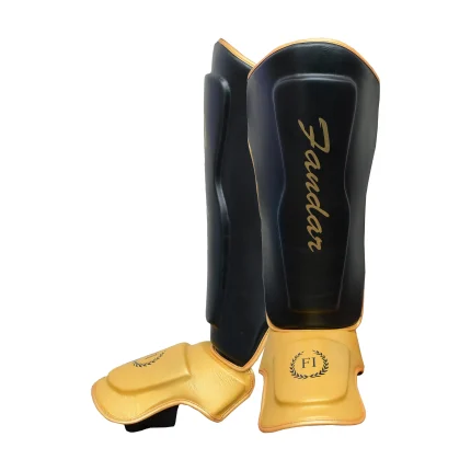 Black Gold Leather Shin Pads